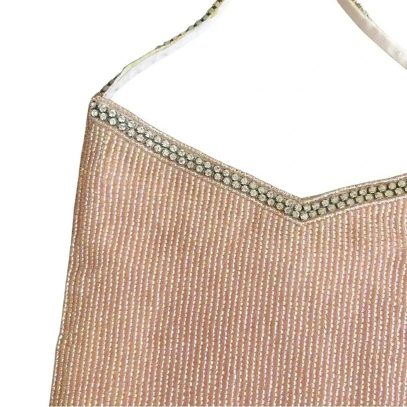 Vintage 90s/00s Blush Beaded Fringe Evening Bag w/ Rhinestone Strap - Picture 5 of 13
